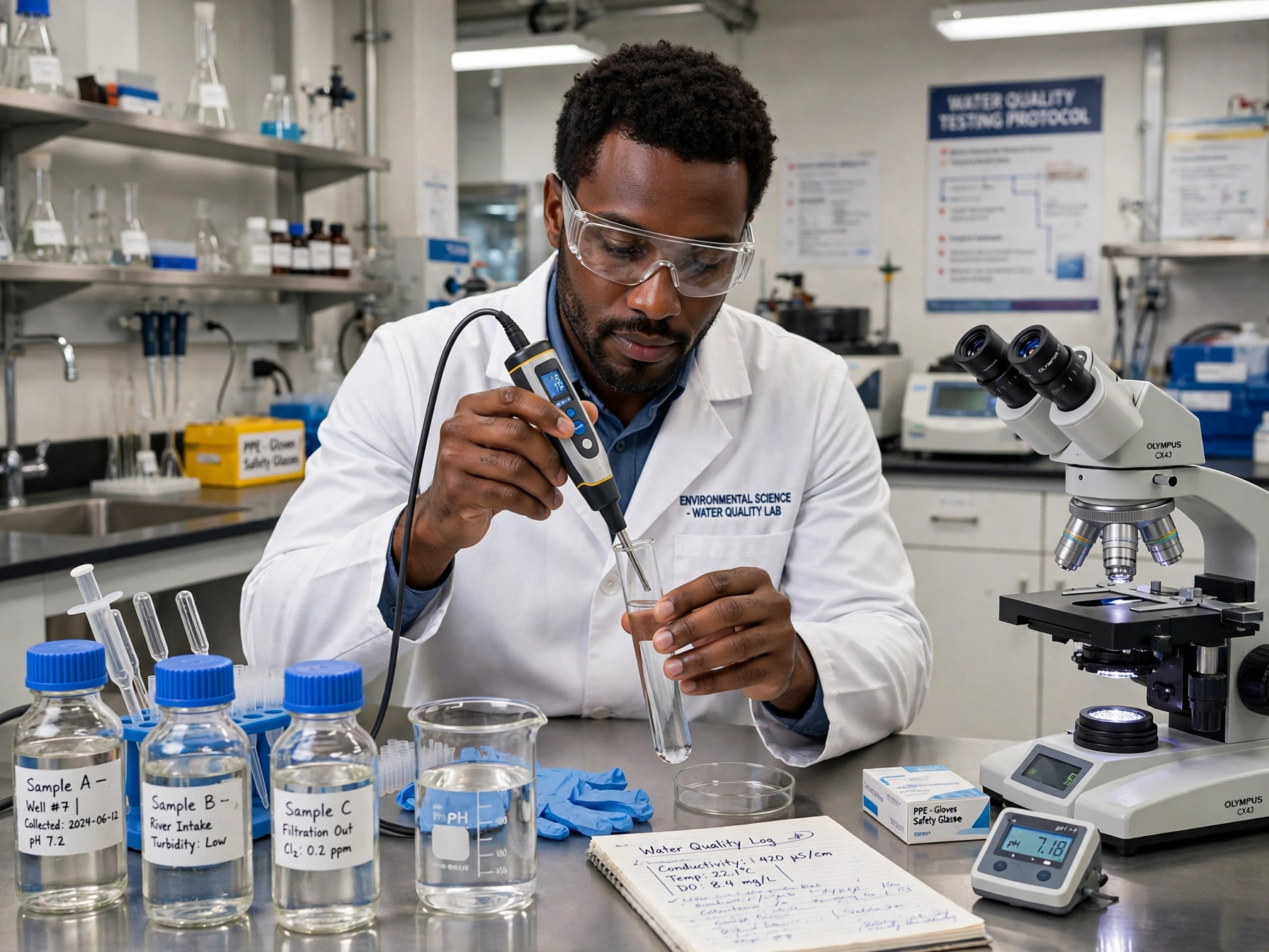 Scientist testing a water sample in a laboratory